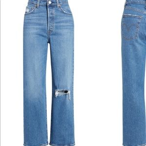 Levi’s Ribcage Ripped High Waist Ankle Straight Leg Jean in “Jive Beats”